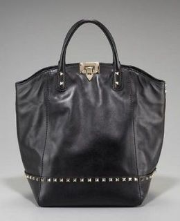 VALENTINO Rockstud New Dome Black Leather Tote Bag Handbag Purse NWT