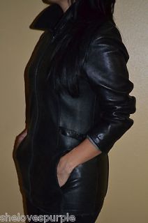 BUTTERY SOFT LEATHER Women Sexy Black Zip Jacket Distressed Riding 