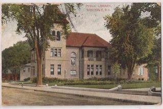 1908 Westerly Rhode Island Postcard Public Library, Street View w/ RI 