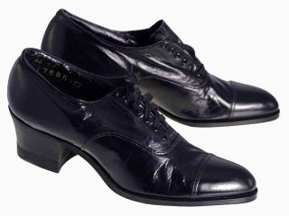 VINTAGE Ladies Black Leather CapToe Shoes Walk Over 1920s NIB Size 
