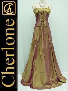 Cherlone Plus Size Satin Gold Corset Lace Ball Gown Wedding/Evenin​g 