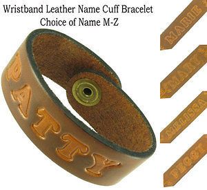 wristband leather name cuff bracelet choice of name m z