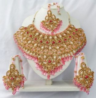 Indian Bollywood Bridal Kundan Diamante Nacklace Fashion Jewelry ECL 