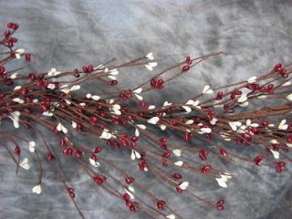Christmas Dark Red Cream/Ivory Pip Berry Garland Floral Primitive Home 