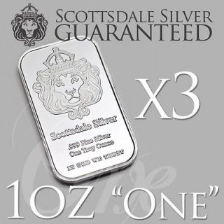 Newly listed (3) x 1 Troy Oz One Silver Bar by Scottsdale Silver .999 