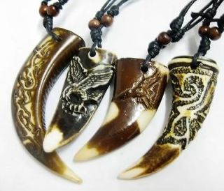 16pcs lots Gift mens tribal totem yak bone carved pendant&neckla​ce