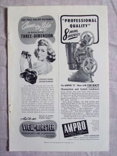 1947 Magazine Advertisement Page View Master Ampro 8mm Movie Projector 