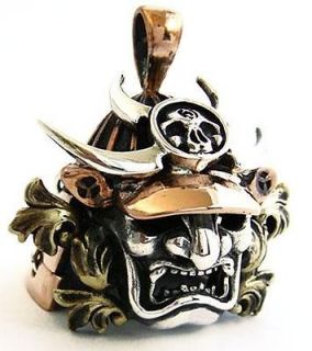 japanese samurai armor face mask copper silver pendant from thailand 