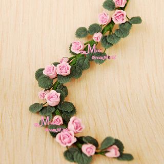 dollhouse miniature clay plant garden a bunch of pink rose
