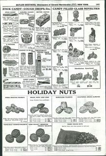 1927 AD Candy Filled Glass Novelties Bottles Motorcycle Santa Taxi 