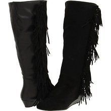   Madden Iroquois Wedge Black Suede Leather Knee High Indian Fring Boots
