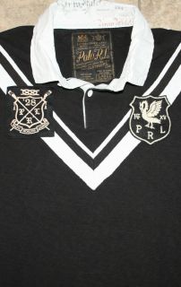 NWT Polo Ralph Lauren Black S/S Rugby Shirt Patches #10 on bak S M L 