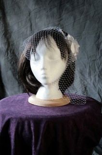   THREE COLORS birdcage veil with handmade satin flower black/red/white