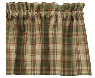 park designs sage wheat red green plaid window valance time