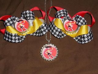   STORY JESSIE yellow red black Bottlecap Hairbow / Necklace Set 222