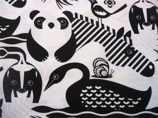   Treasures Black and White Animals Panda Zebra Skunk Fabric Yard