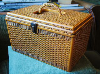 Sewing Box Vintage Sturdy Wilson WIL  HOLD Faux Wicker Weave Basket w 