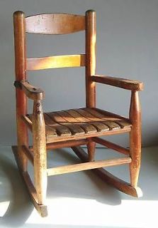 Vintage 1950s Solid Wood Childs Ladder Back Rocker Rocking Chair