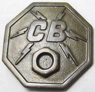 vintage octagon cb belt buckle cb radio brass small 53g