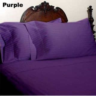   100% EGYPTIAN COTTON KING PURPLE STRIPE FITTED SHEET + 2 PILLOWCASES