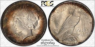 1924 P Peace Silver Dollar WAYTE RAYMOND Rainbow toning PCGS MS62