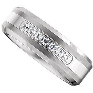 Tungsten Carbide Mens Wedding Ring Band 8mm With Cubic Zirconia Gems