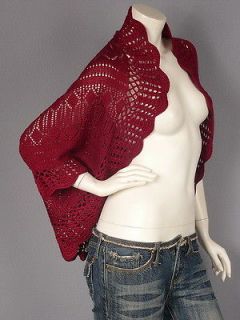 wine red crocheted bolero shrug crop cardigan xl
