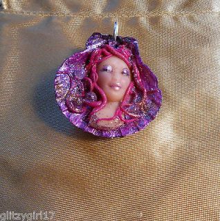   art handmade OOAK plum colored mermaid scallop shell necklace Renee