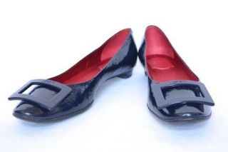 ROGER VIVIER Womens Glazed Crackle Leather Square Toe Buckle Flat Shoe 