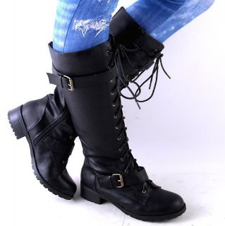 new womens black midcalf laceup combat boots size 6 5