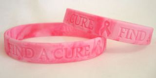   Cancer Awareness pink ribbon FIND A CURE two tone rubber bracelet K3