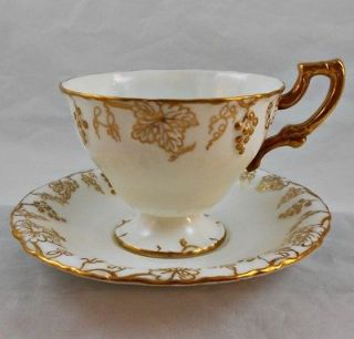 ROYAL CROWN DERBY VINE GOLD CUP AND SAUCER SET Bone China MINT
