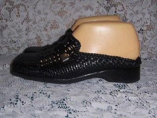 Womens Black BRIGHTON Bench Made~Brenda~ Woven Leather Mules Shoes 