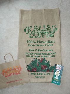   Hawaii Coffee Burlap Jute Bag Sack + Brochure + Gift Bag 