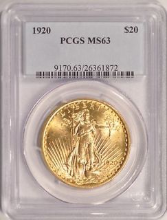 1924 $20 DOUBLE EAGLE SAINT GAUDENS GOLD COIN PCGS GRADED MS 65