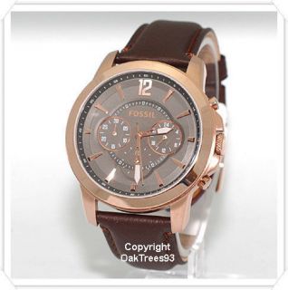 FOSSIL MENS CHRONOGRAPH GRANT ROSE GOLD LEATHER WATCH FS4648
