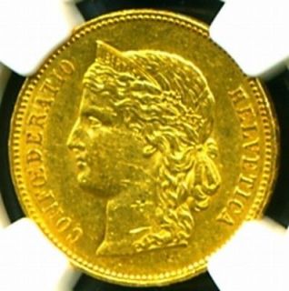 1891 B SWITZERLAND GOLD COIN 20 FRANCS * NGC CERTIFIED GENUINE AU 55 
