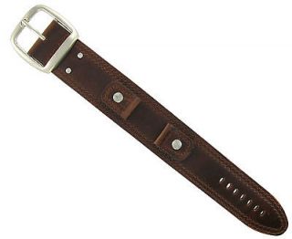   Extra Wide Military Style Cuff Genuine Leather Brown Watch Band Strap