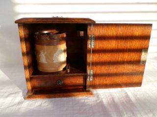 1920s Oak Smoking / Smokers Cabinet with Royal Doulton Tobacco Jar 