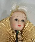 Small Porcelain Clown Doll 6 Tall. Gold Purple Green Cute White Hair 