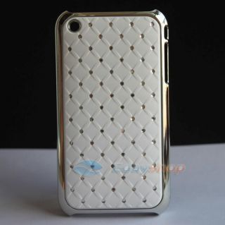 White Chrome Plated Rhinestone HARD COVER CASE FOR Apple iPhone 3G 3GS 