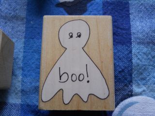 Rubber Stamp Halloween Ghost Outline Saying Phrase Verse Quote Boo 