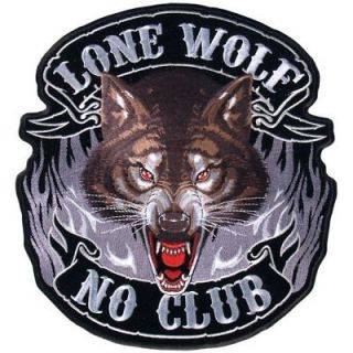 LONE WOLF NO CLUB BIKER PATCH (XXL) 11 INCH PATCH