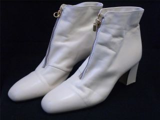 NINE WEST ANKLE BOOT 90s Vintage Zip Front Off White Square Heel 6.5 M