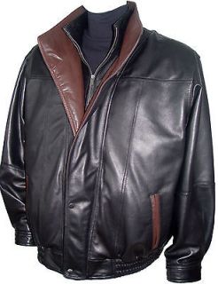 10162 Men Genuine Lamb Leather Bomber Jacket Double Collar Lapel Zip 