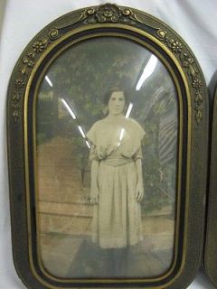 LADY IN ANTIQUE VINTAGE ORNATE WOOD FRAME CONVEX BUBBLE GLASS CHICAGO 