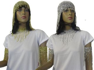   FLAPPER JEWELLERY JEWELRY HEADPIECE NECKLACE AND ARMBANDS GOLD SILVER