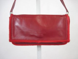 sergio rossi red leather pony skin trimmed handbag bag