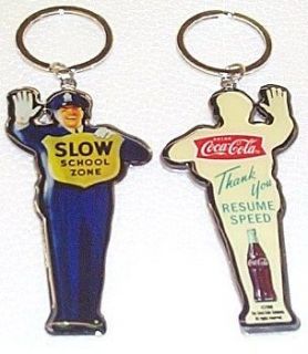 coca cola policeman stop sign crossing guard key chain time