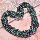 Natural Ruby Zoisite Gemstone Silver Plated Clasp Chip Necklace 17 1/2 